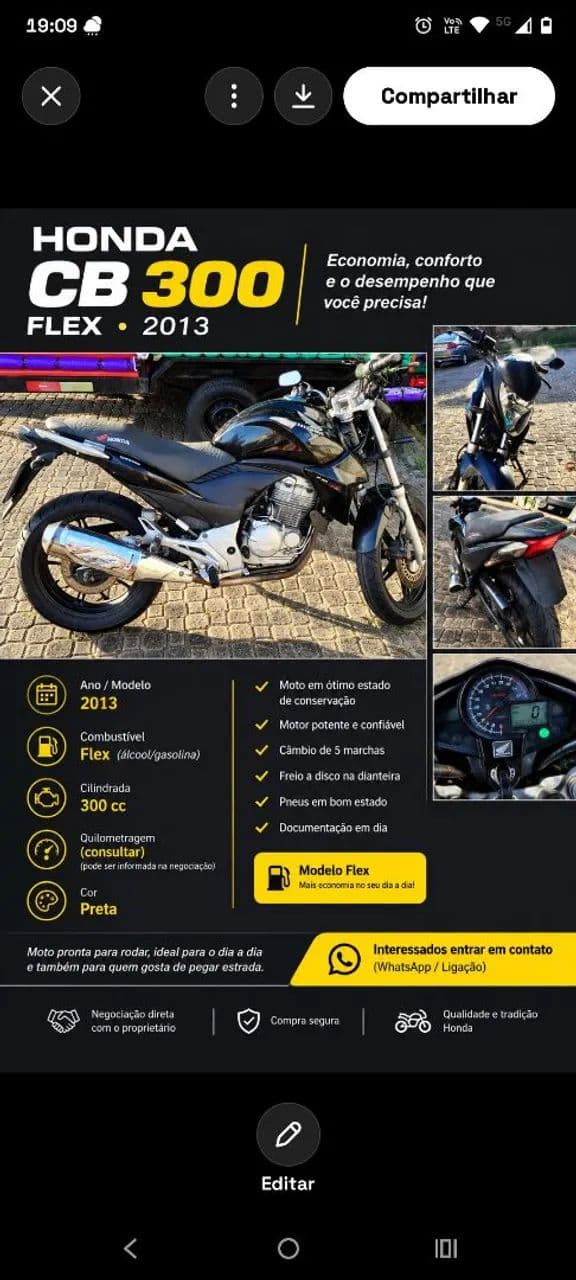 HONDA CB 300 - 2013 FLEX - PRETA
