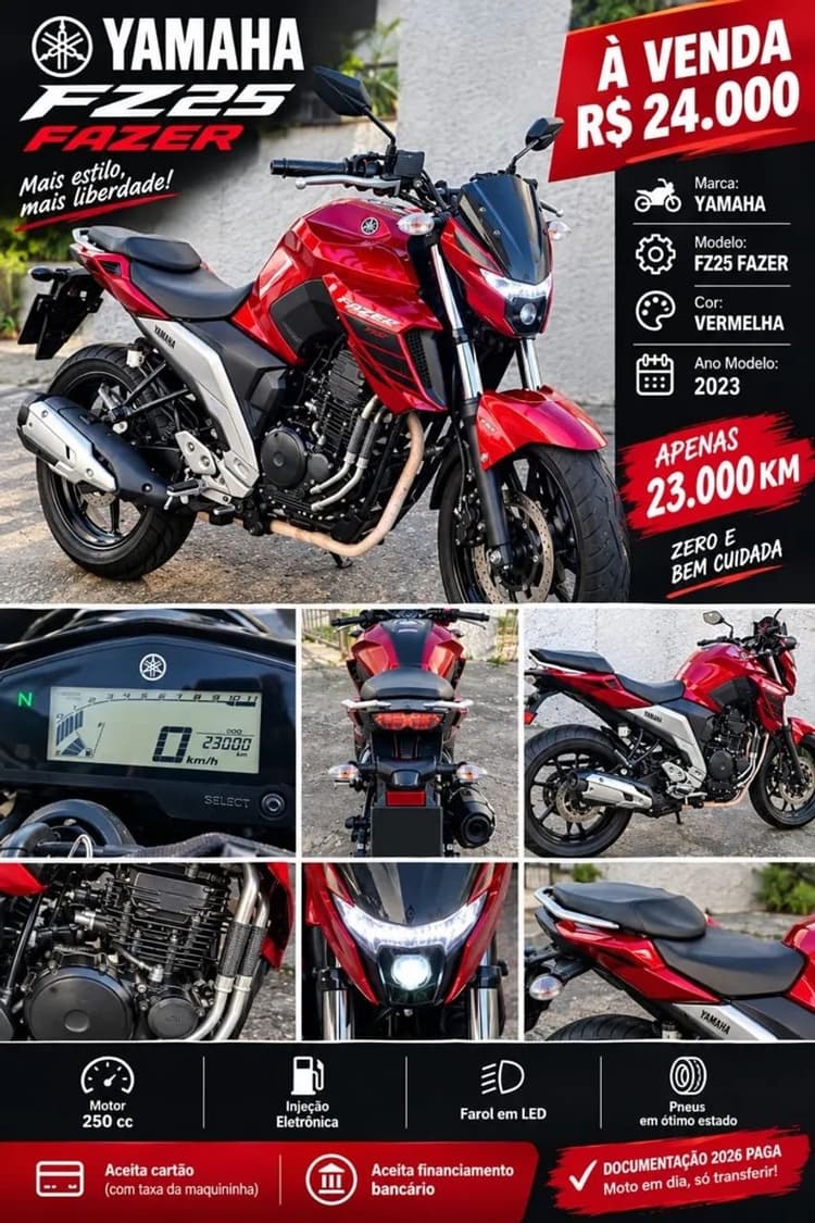 Fazer 250, zerada, com 23.000 km 