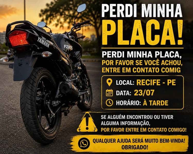 PERDI MINHA PLACA DA MOTO 