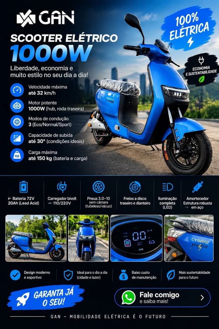 Scooter elétrica 1000w 