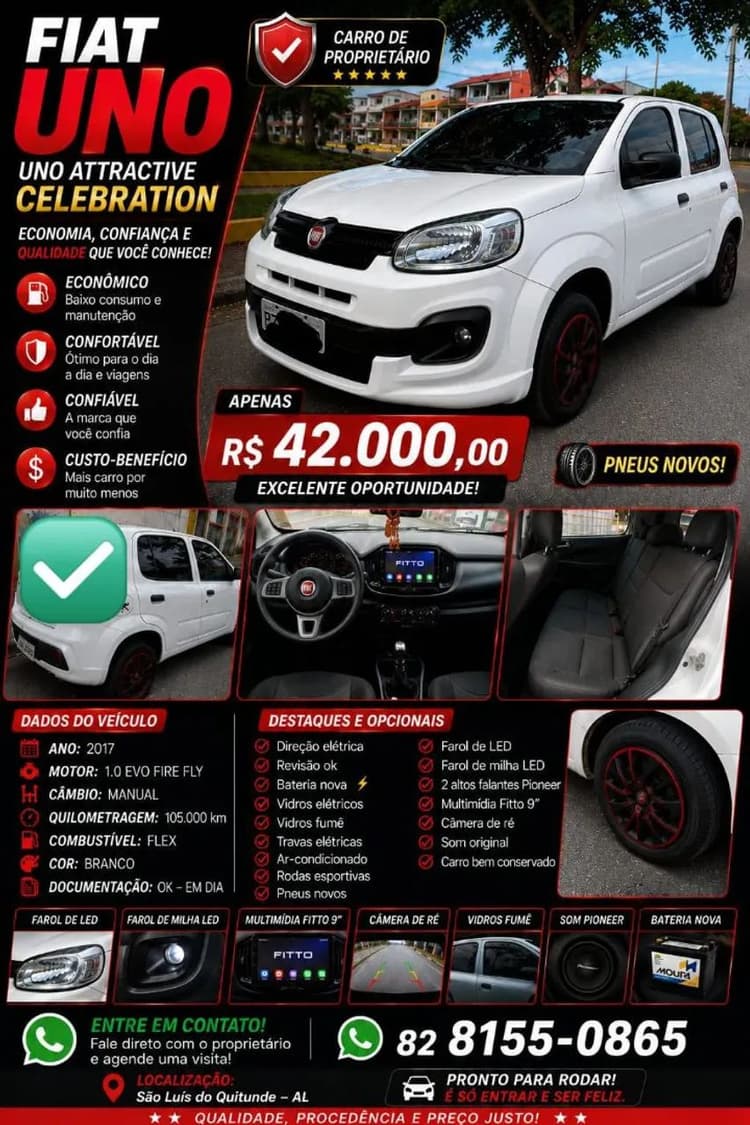 Fiat Uno Attractive 1.0 Flex 6V 5P 2017