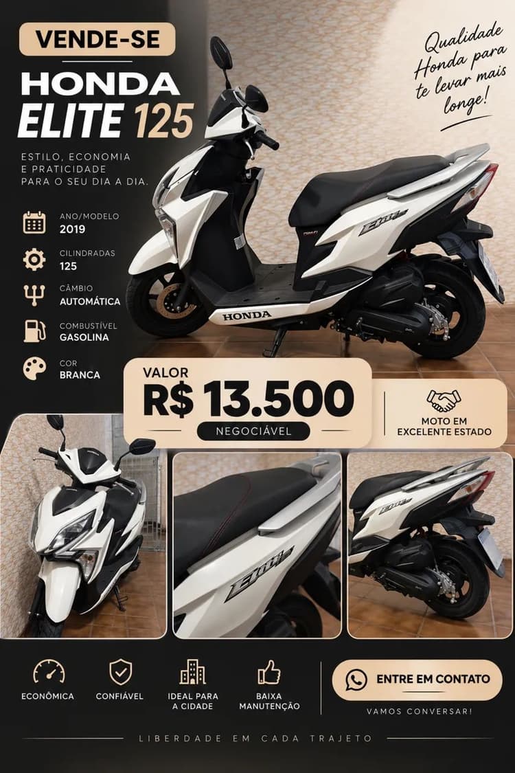 Honda Elite 125 2019 Automática Muito Conservada