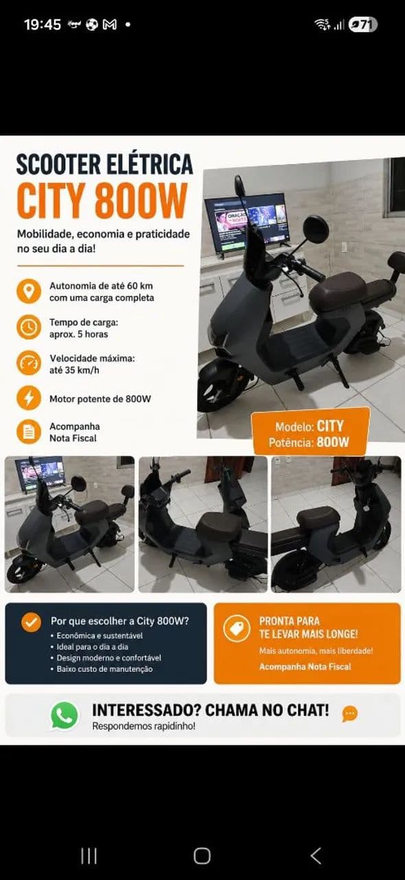Scooter elétrica city 800w 