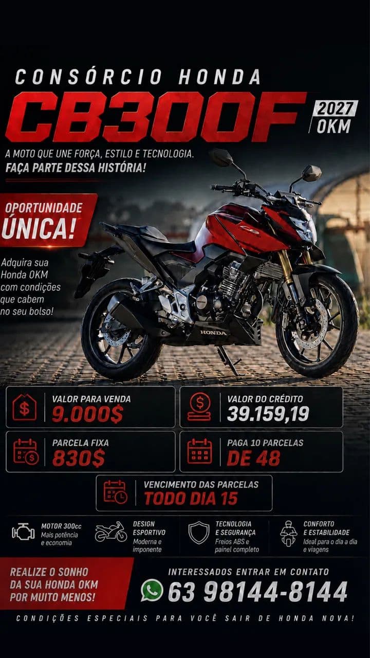 CONSÓRCIO CB300F 2027 0km