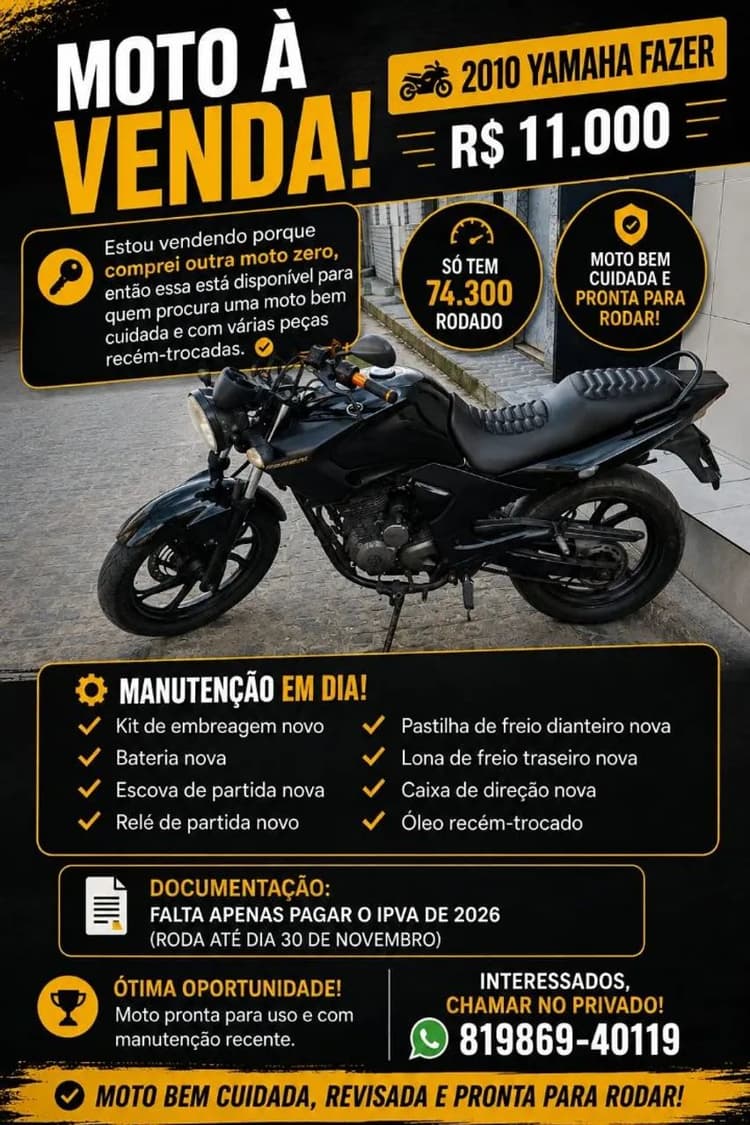 Fazer 250 2010 74.300km