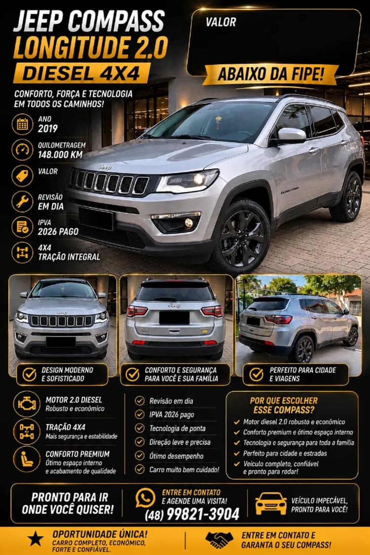 Jeep Compass Longitude 2.0 4X4 Dies. 16V Aut. 2019