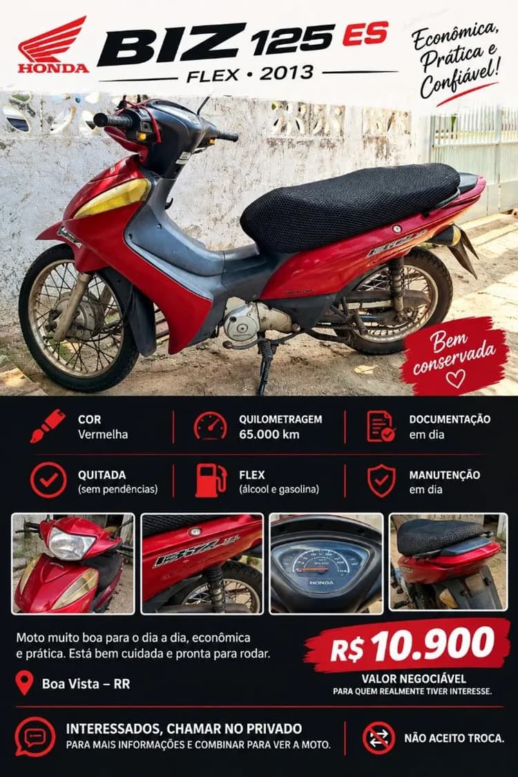 Honda Biz 125 ES Flex 2013 Bem Conservada
