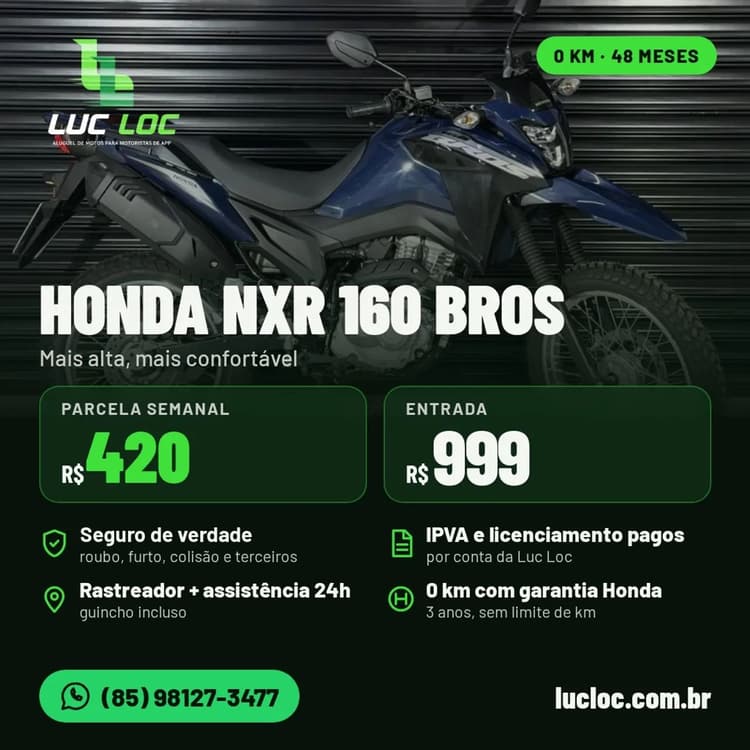 ALUGUEL COM COMPRA HONDA BROS ZERO