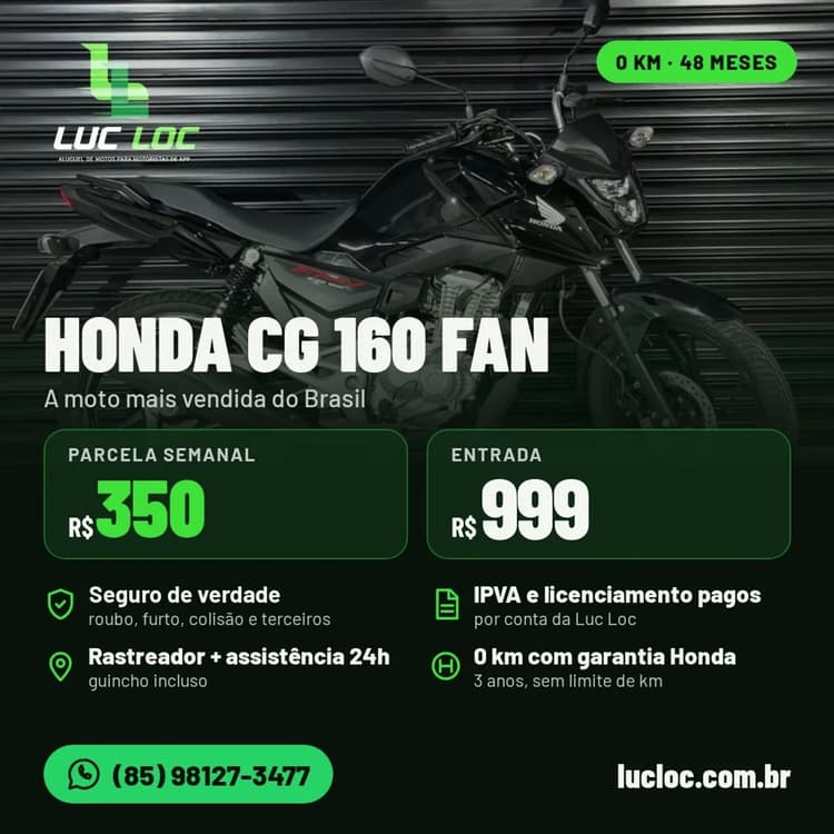 ALUGUEL COM COMPRA CG FAN ZERO KM