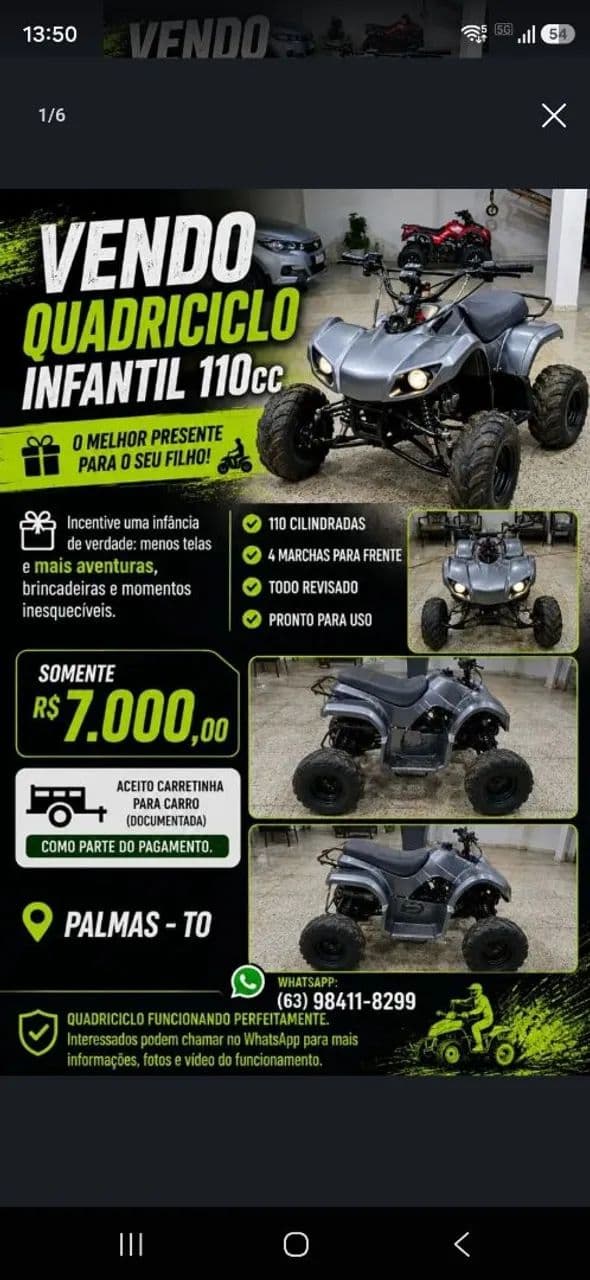 Vendo Quadriciclo infantil 110cc